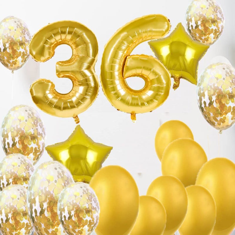ZSNWGZ Sweet 36th Birthday Decorations Party Supplies,Gold Number 36 Balloons,36th Foil Mylar Balloons Latex Balloon Decoration,Great 36th Birthday for Girls,Women,Men,Photo Props - Image 5